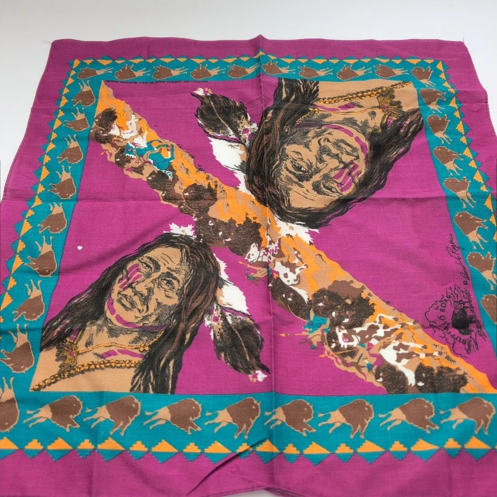 Springs Native American Indian Chief Bison Bandana Buffalo Roams Handkerchief‎